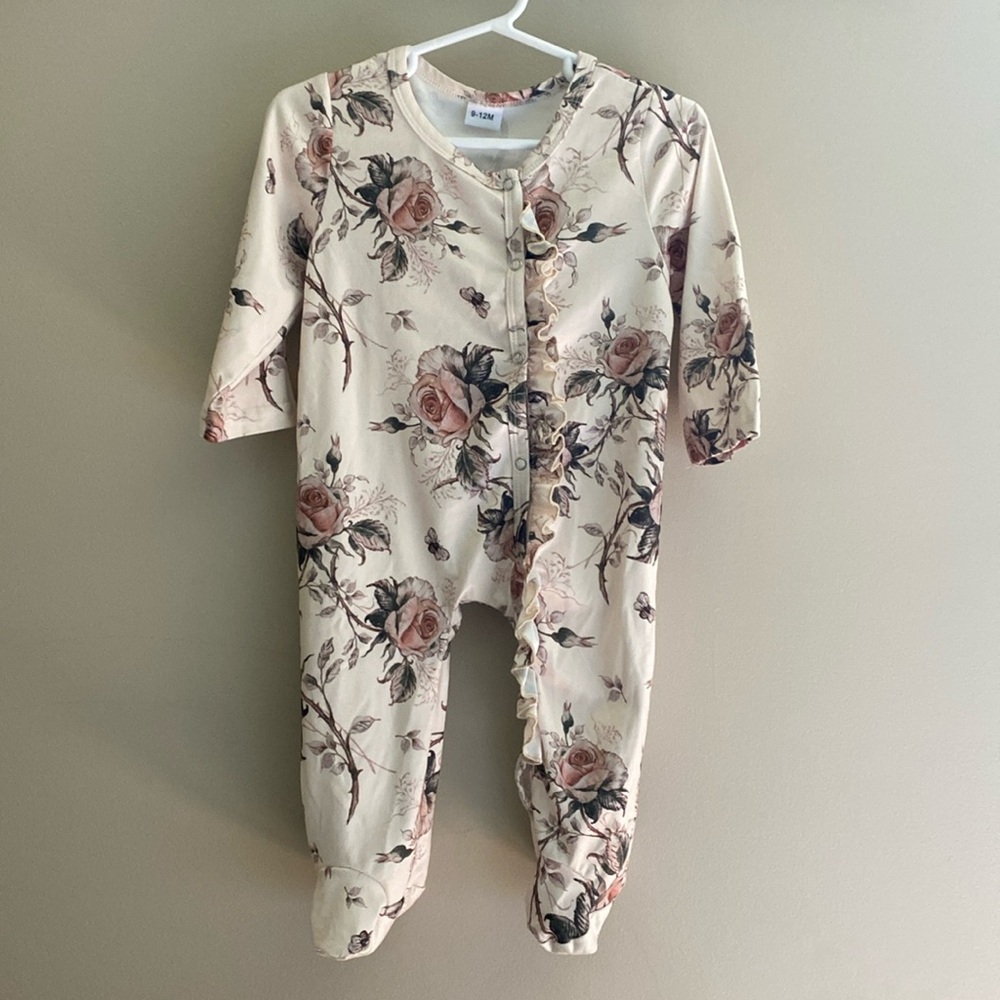 Floral ruffle footie outfit